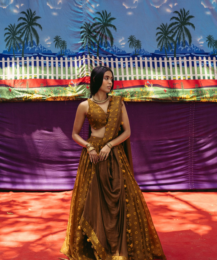 Mehendi Ochre Printed Lehenga Set