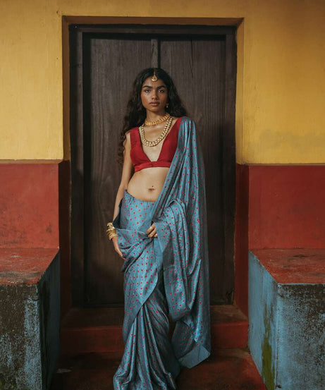 Red Blouse Sierra Silk Bandhani Sari Set